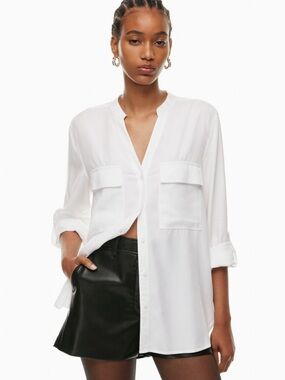 Babaton Utility Collarless Shirt White Button-Front Pocket Shirt size XS